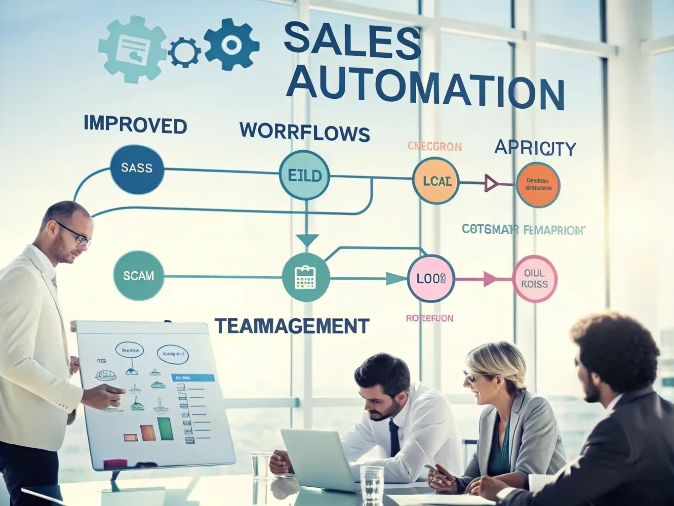 An image showing a flowchart of a lead nurturing process with email sequences and automation triggers, illustrating the strategic approach to guiding prospects through the sales funnel.