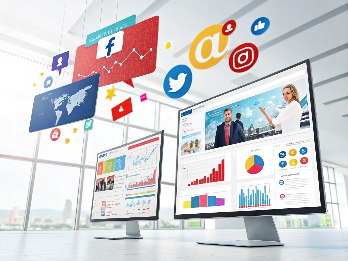 A digital ad mockup showing targeted ads on social media platforms, emphasizing data-driven campaign performance.